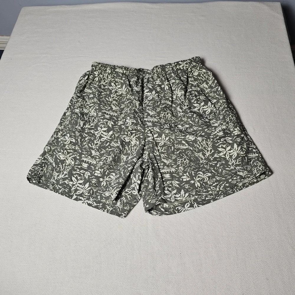 Columbia PFG Mens Small Olive Green Tropical Palm Tree Swim Trunks Shorts FM1107